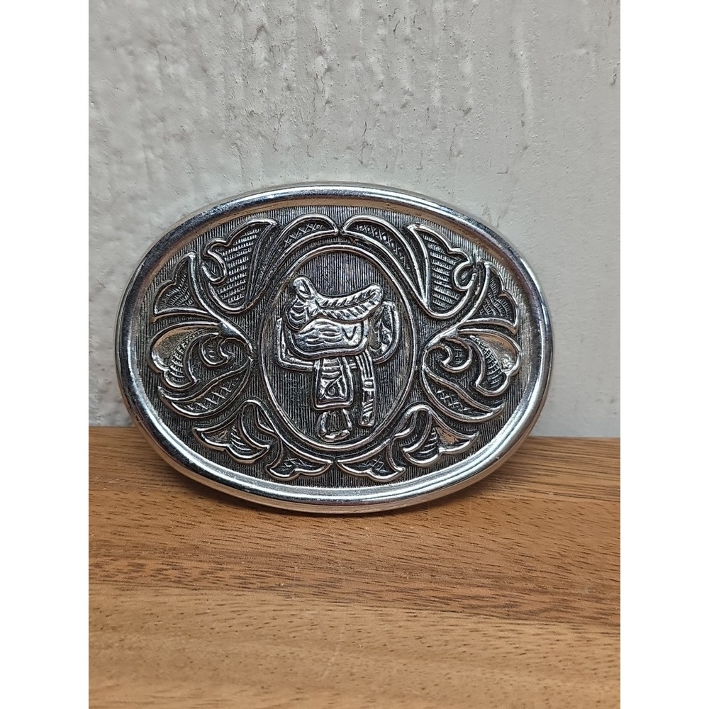 Avon Vintage Silver Tone Horse Saddle Belt Buckle